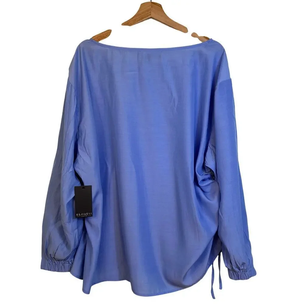 Eloquii Tie Detail Blouse size 18 Boat Neck Long sleeve Ruched Relaxed Minimal - Picture 5 of 14